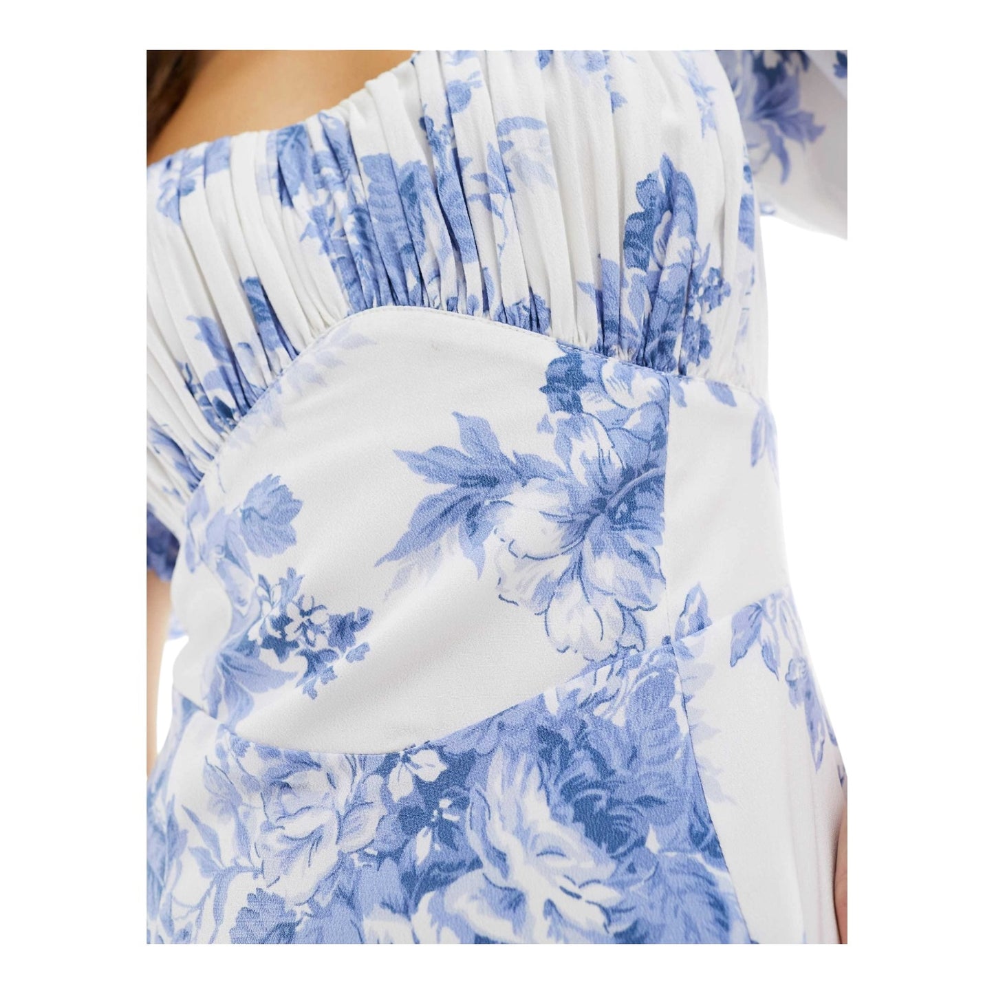 Abercrombie & Fitch Blue Floral Puff Sleeve Midi Dress - 14