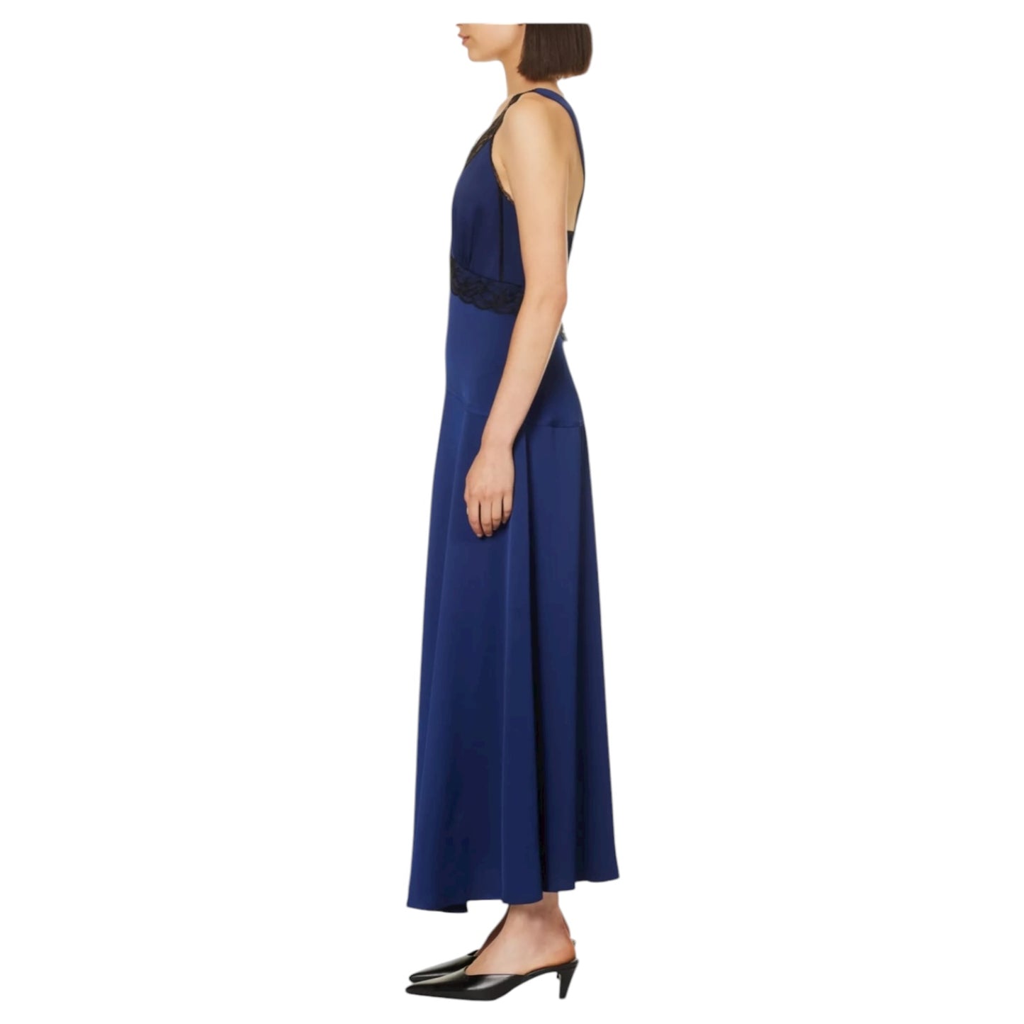 Me + Em Blue and Black Lace Trim Maxi Dress - 16