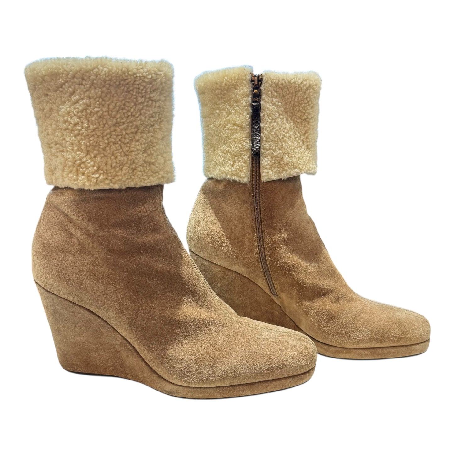 Prada Suede and Shearling Wedge Boots - 41/8