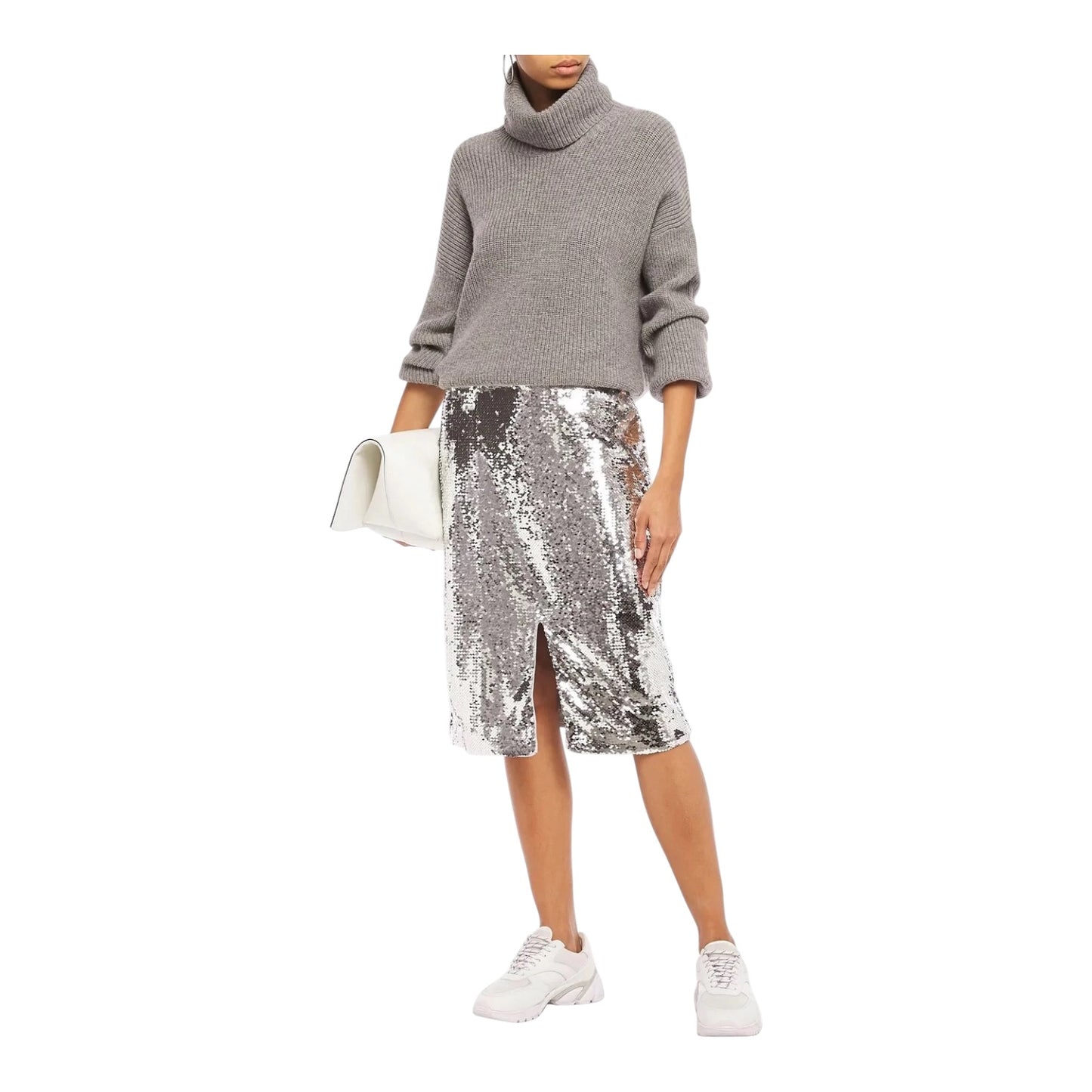 Ganni Silver Sequin Knee Length Shirt - 10