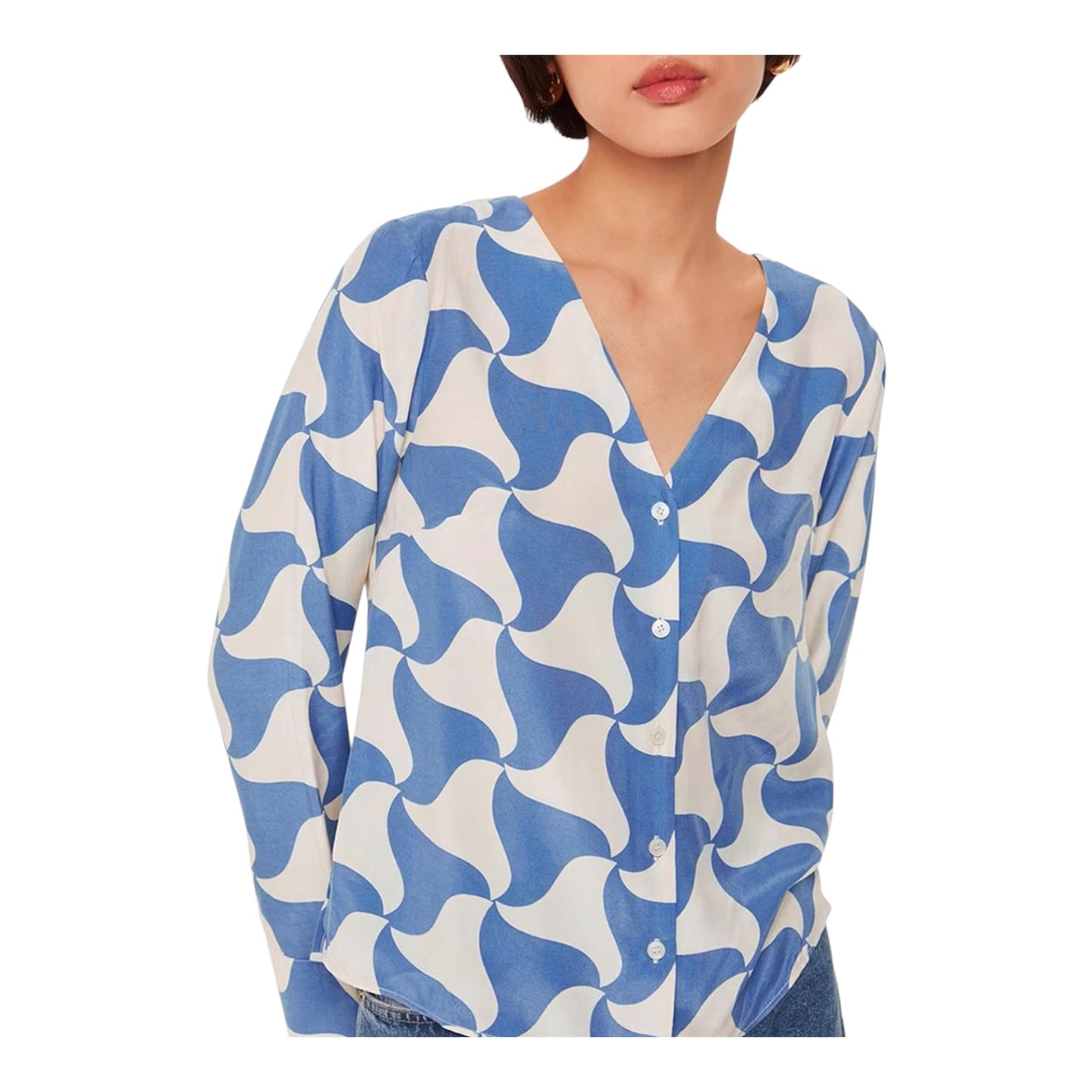 Whistles Blue and Cream Spun Triangle Blouse - 10