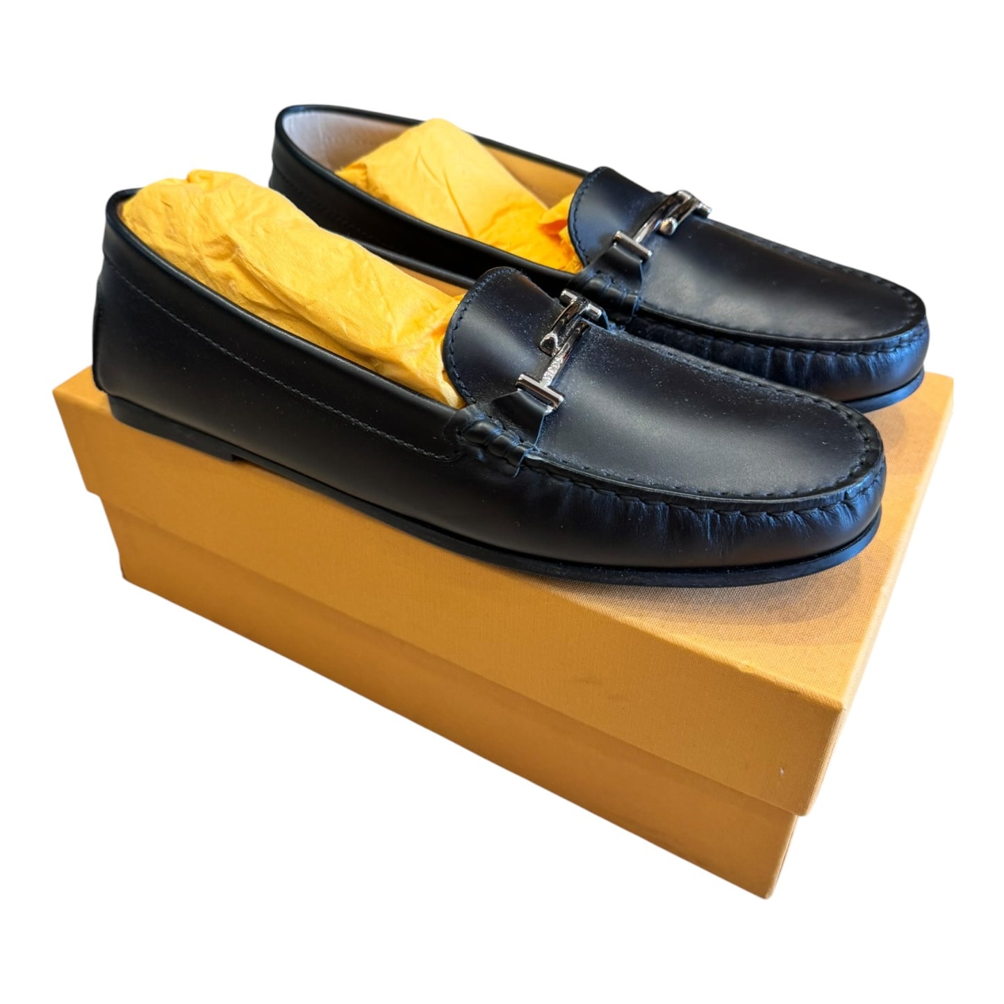 Tod's Black Leather Double T Driving Shoes - 38.5/5.5