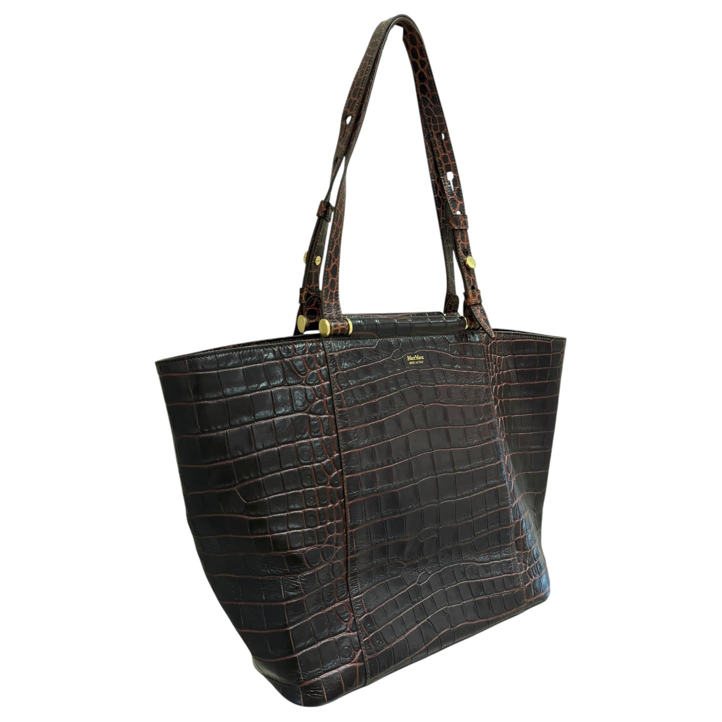 Max Mara Burgundy Textured Leather Tote Bag