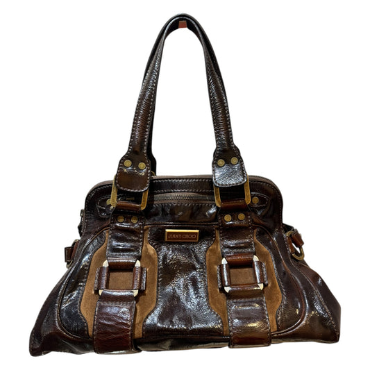 Jimmy Choo Cognac Liquid Patent Leather Malena Bag