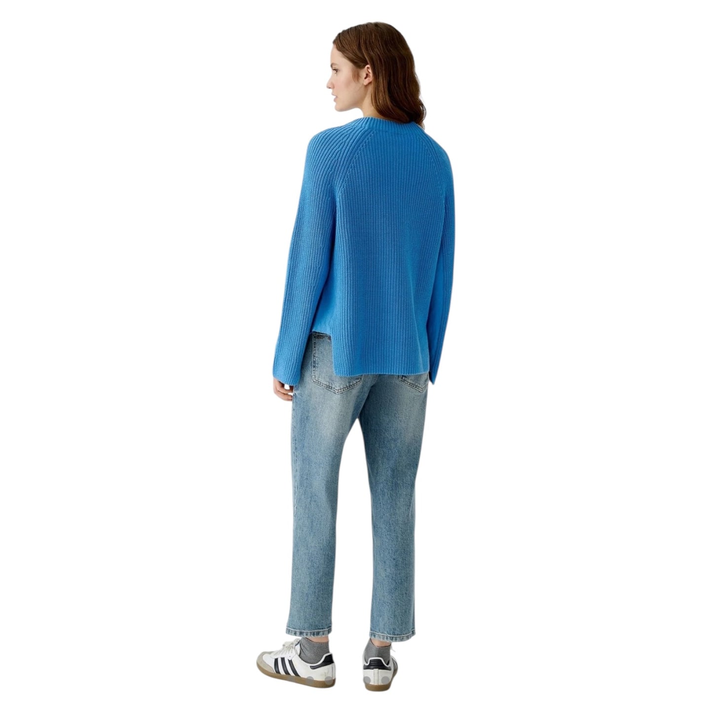 Oui Blue Cotton Rib Knit Sweater - 18