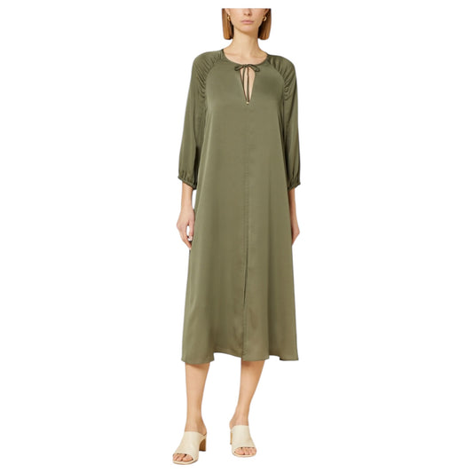 Riani Olive Satin Dress with 3/4 Sleeves - 18 - NEW