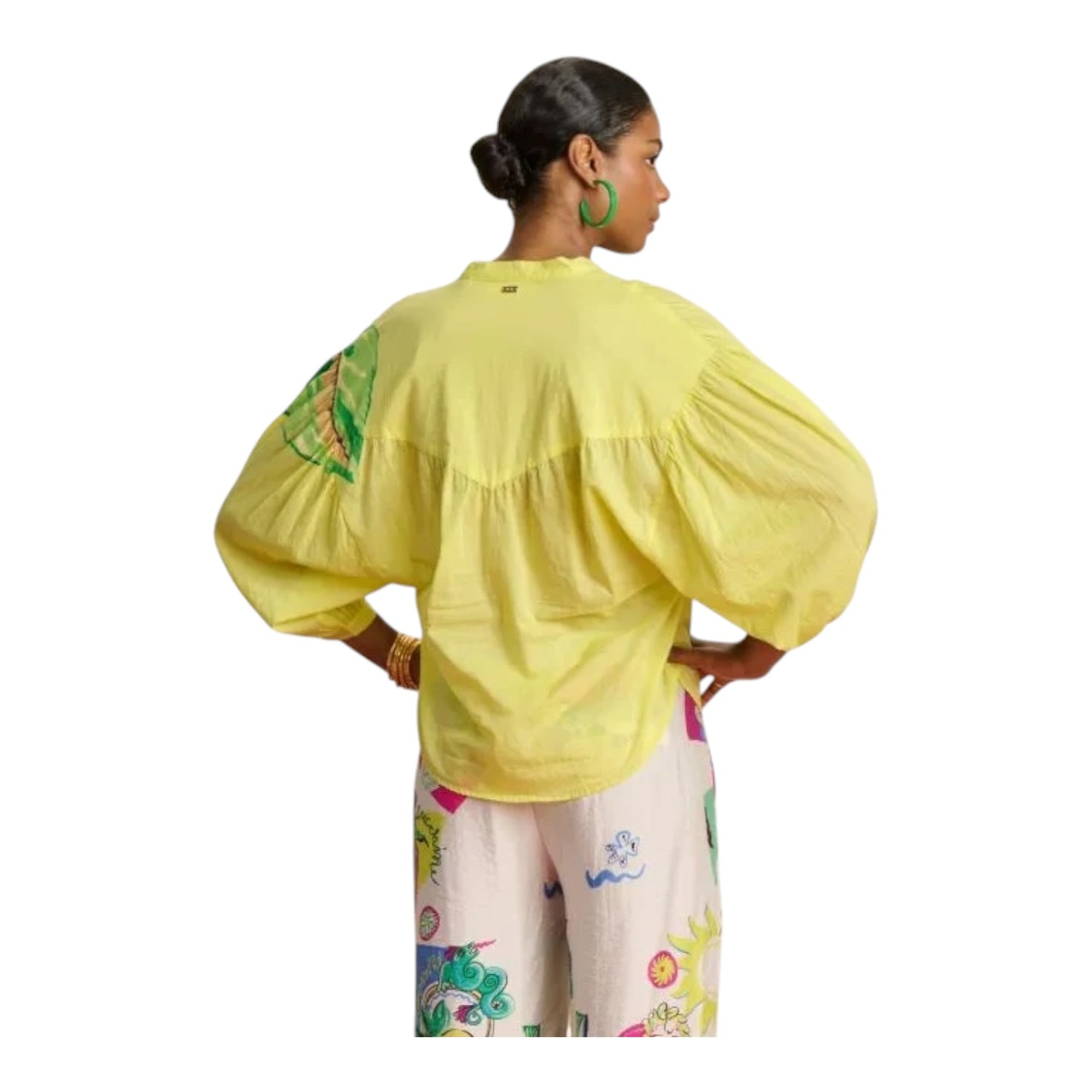 Pom Yellow Leaf Motif Blouse - 12 - NEW