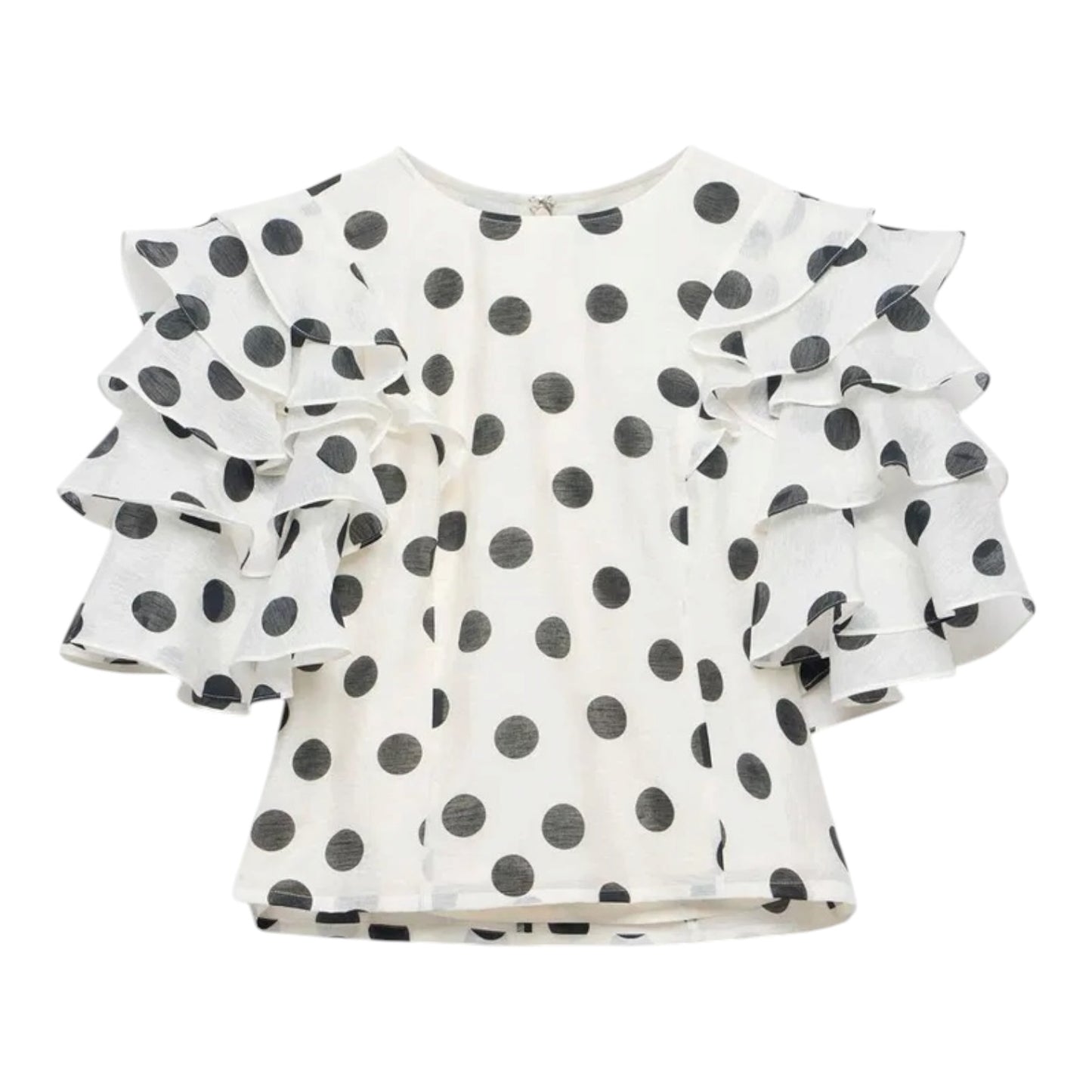 Mint Velvet Polka Dot Ruffle Linen Blend Top - 18 - NEW
