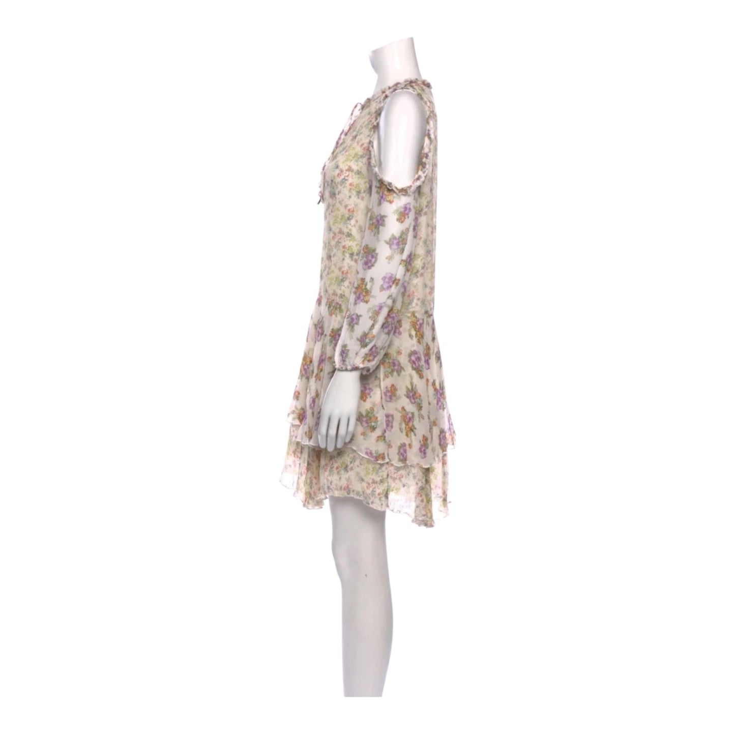 Alice + Olivia Ruffle Floral Romantic Layered Silk Mini Dress - 12