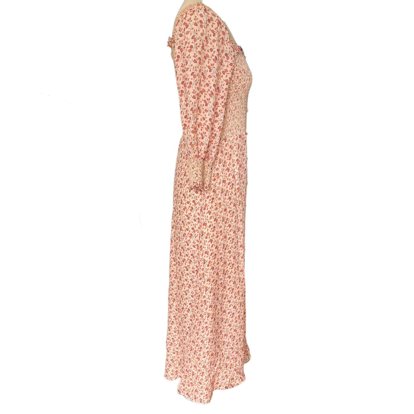 Whistles Peach Floral Silk Midi Dress - 10 - NEW