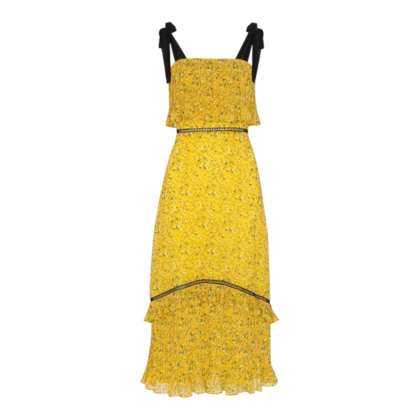 Whistles Yellow Ditsy Blossom Pleated Dress - 8