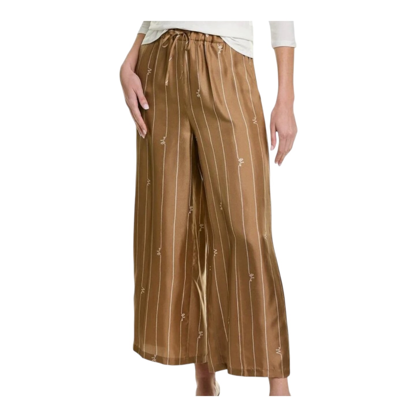 Max Mara Tan and White 'Calabra' Silk Trousers - 12