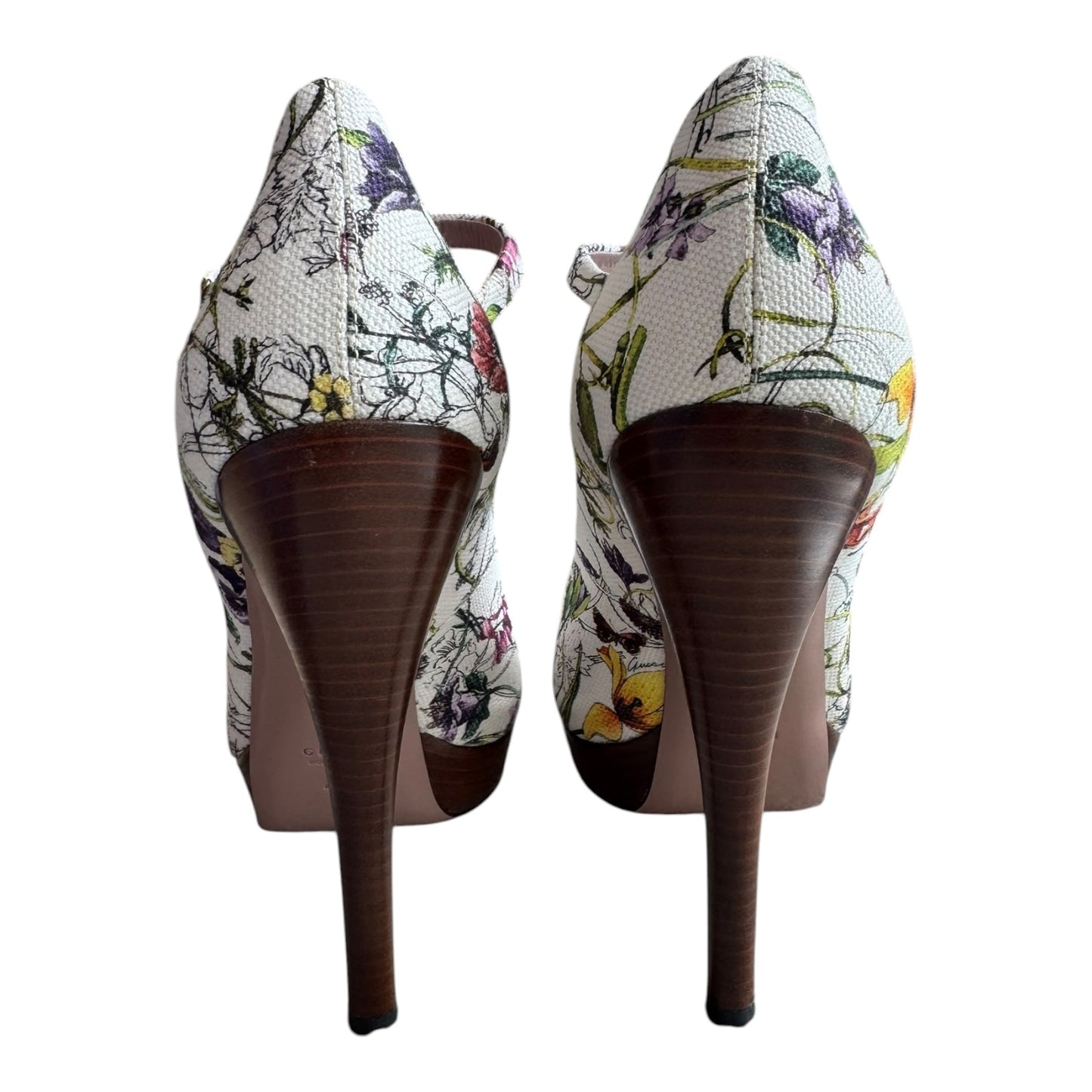 Gucci Floral Peep Toe Platform Heels - 40/7
