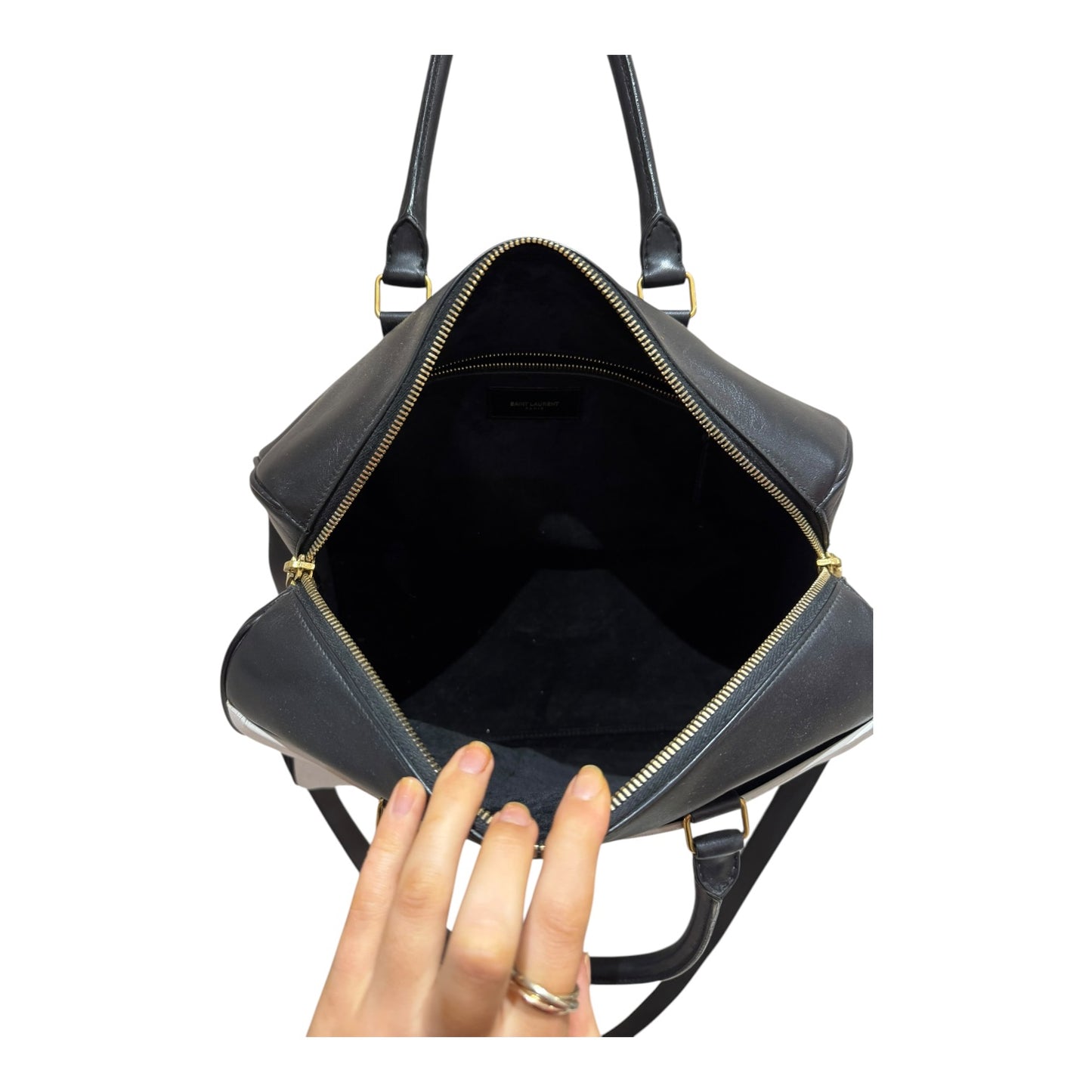Yves Saint Laurent Black White Bicolor Calfskin Leather Duffle 6 Bag