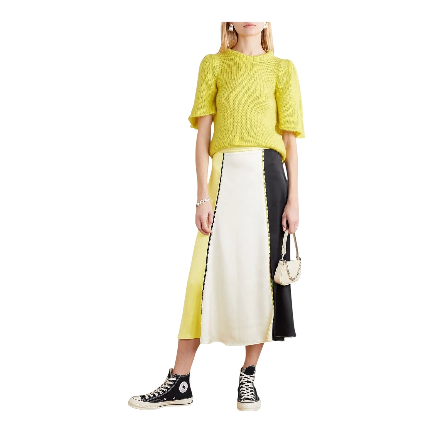 Stine Goya Jada Paneled Satin Midi Skirt - 12/14