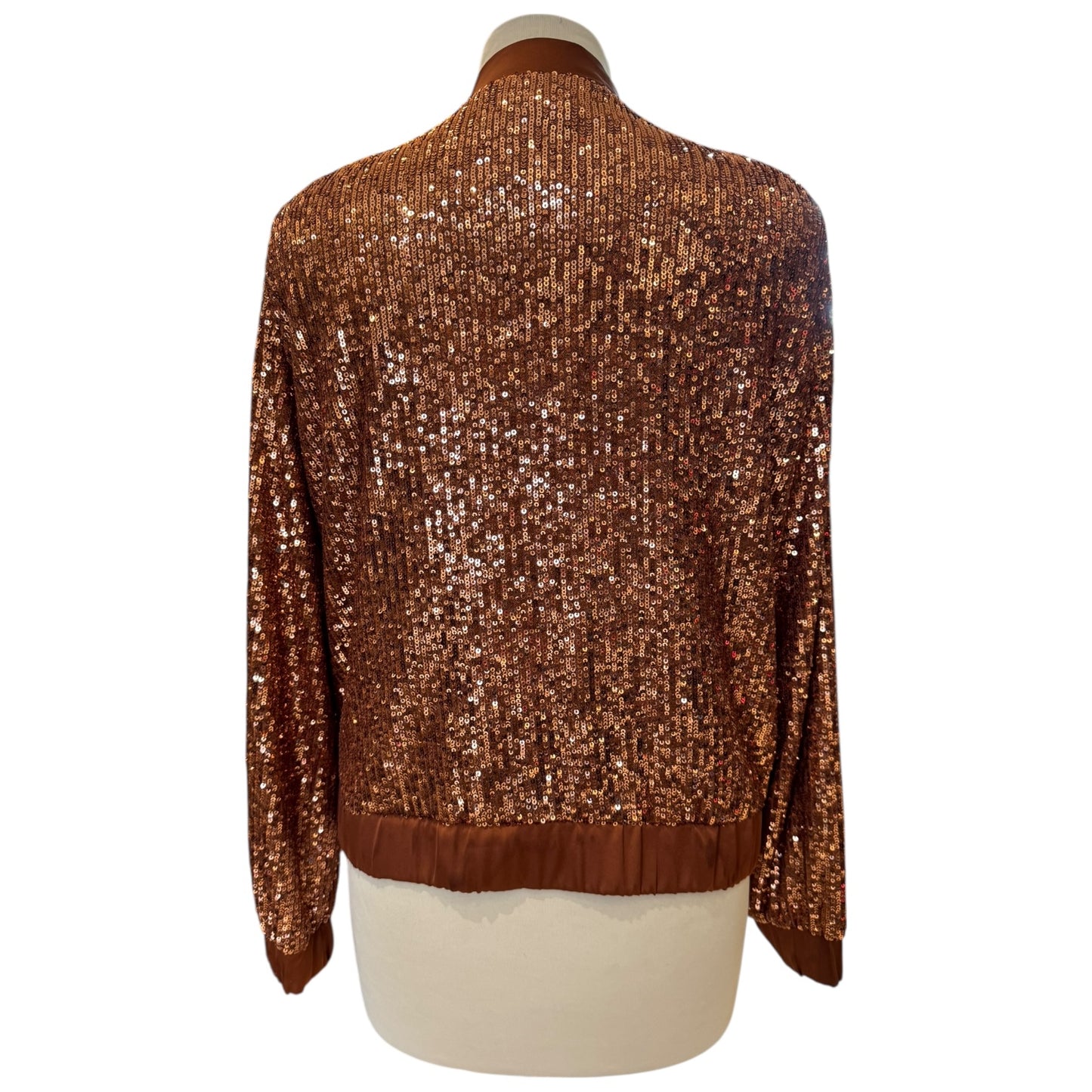 Blugirl Bronze Sequin Bomber Jacket with Rosette - 10