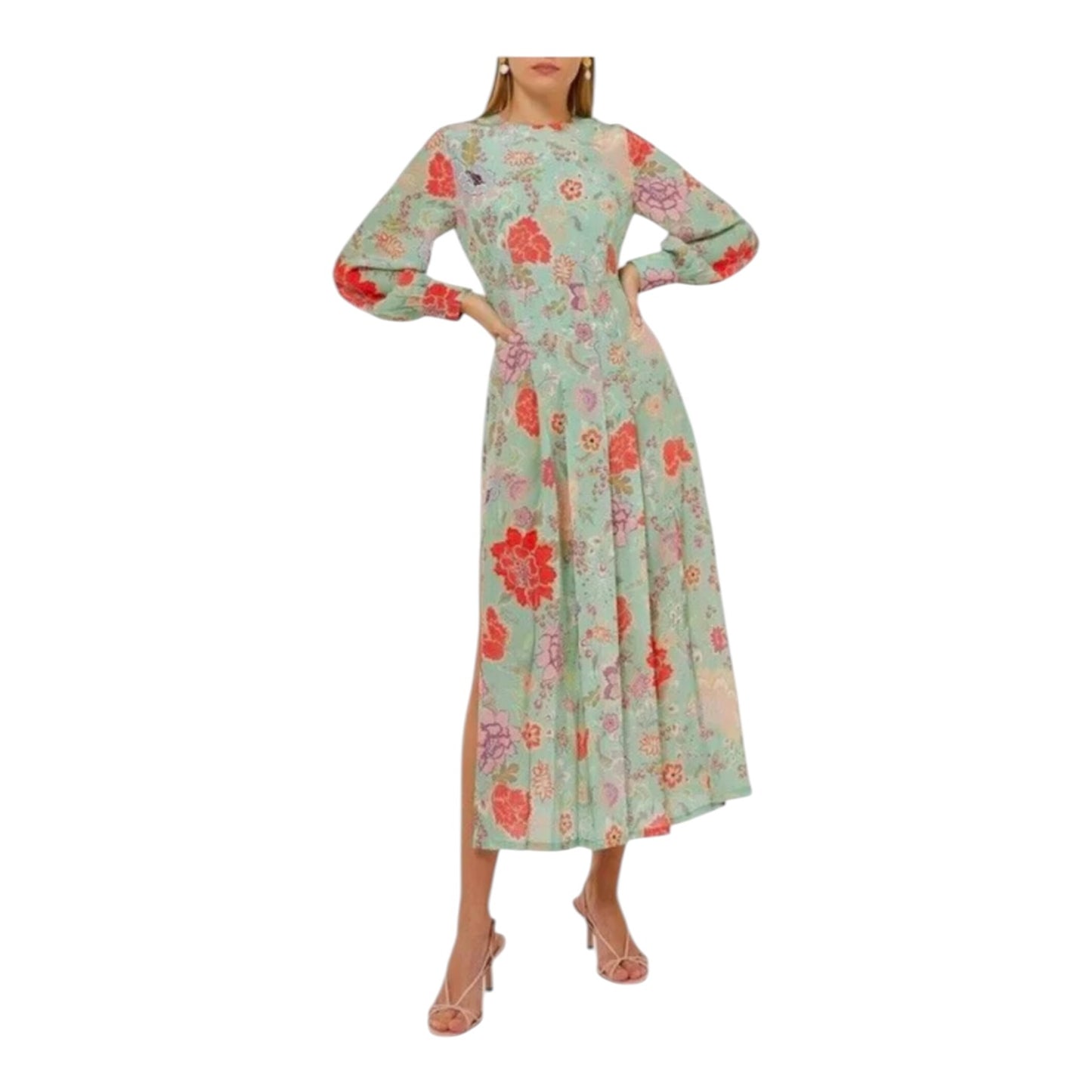 Rixo Emma Mint Peony Floral Dress - 16 - NEW