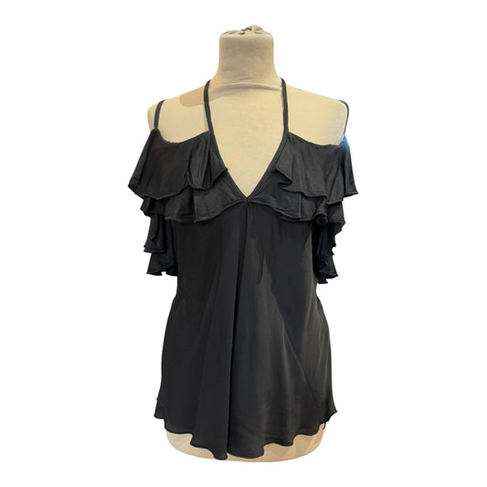 Costa Mani Black Ruffle Double Strap Top - 10
