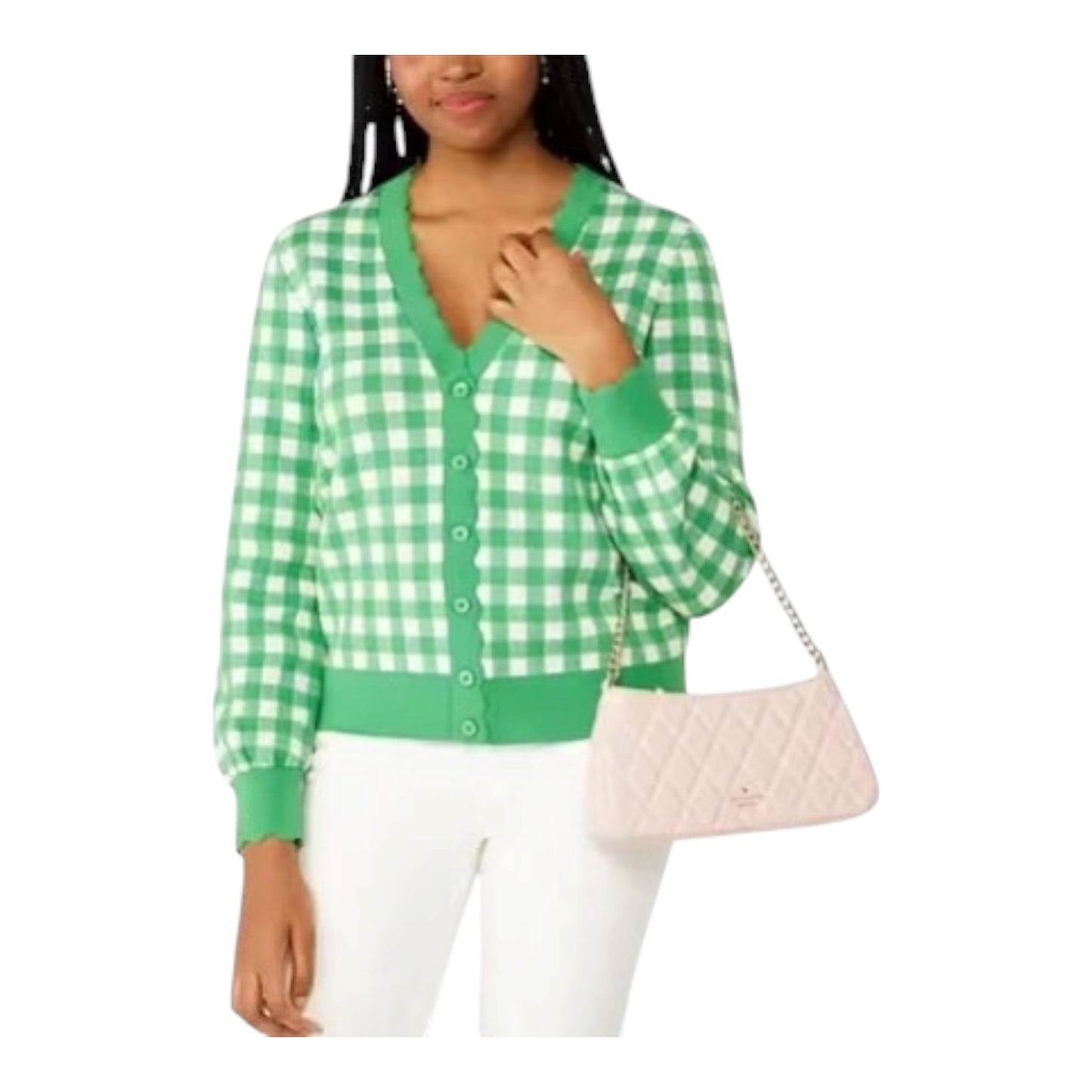 Kate Spade Green Gingham Cardigan - 16