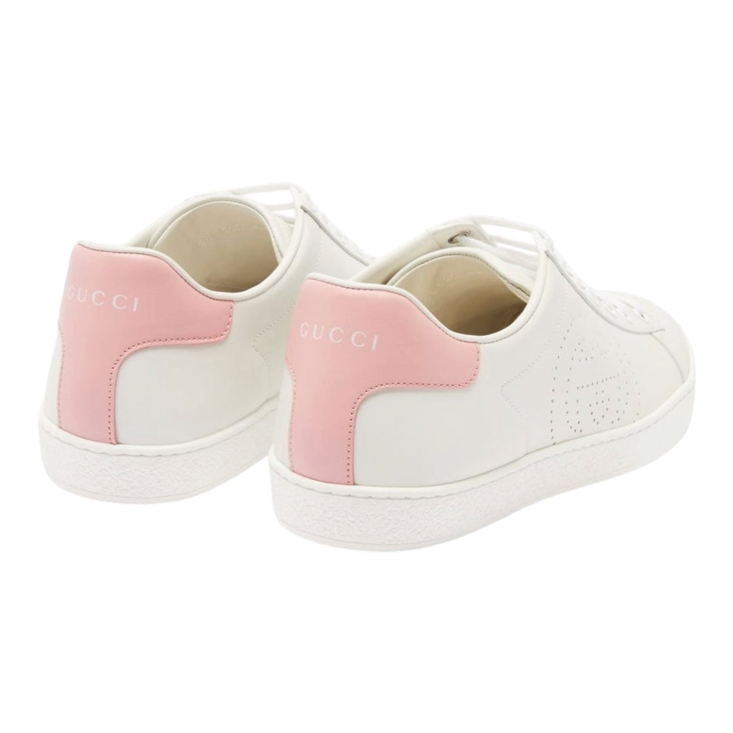 Gucci Ace White and Pink Perforated Trainers - 37.5 / 4.5