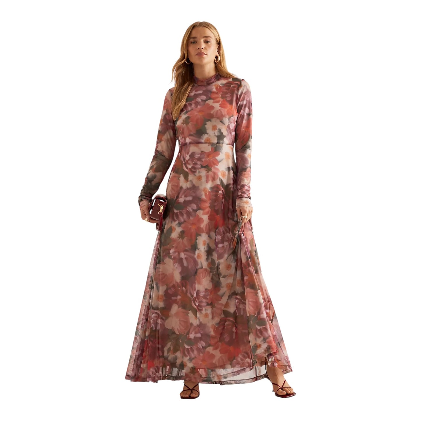 Kachel High-Neck Floral Mesh Maxi Dress - 10