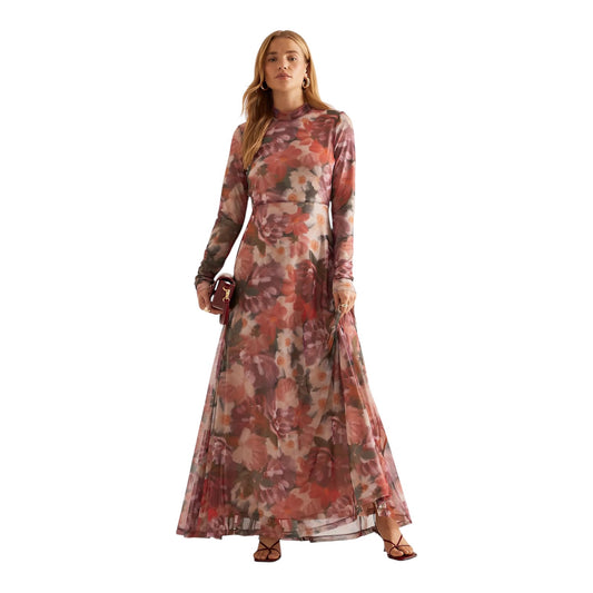 Kachel High-Neck Floral Mesh Maxi Dress - 10