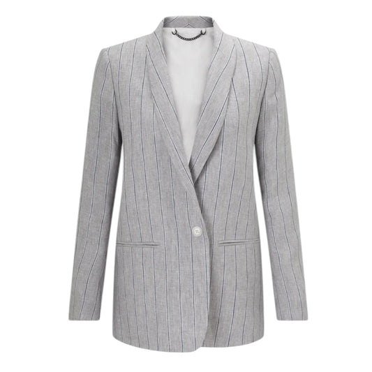 Jigsaw Grey Stripe Linen Blazer - 12