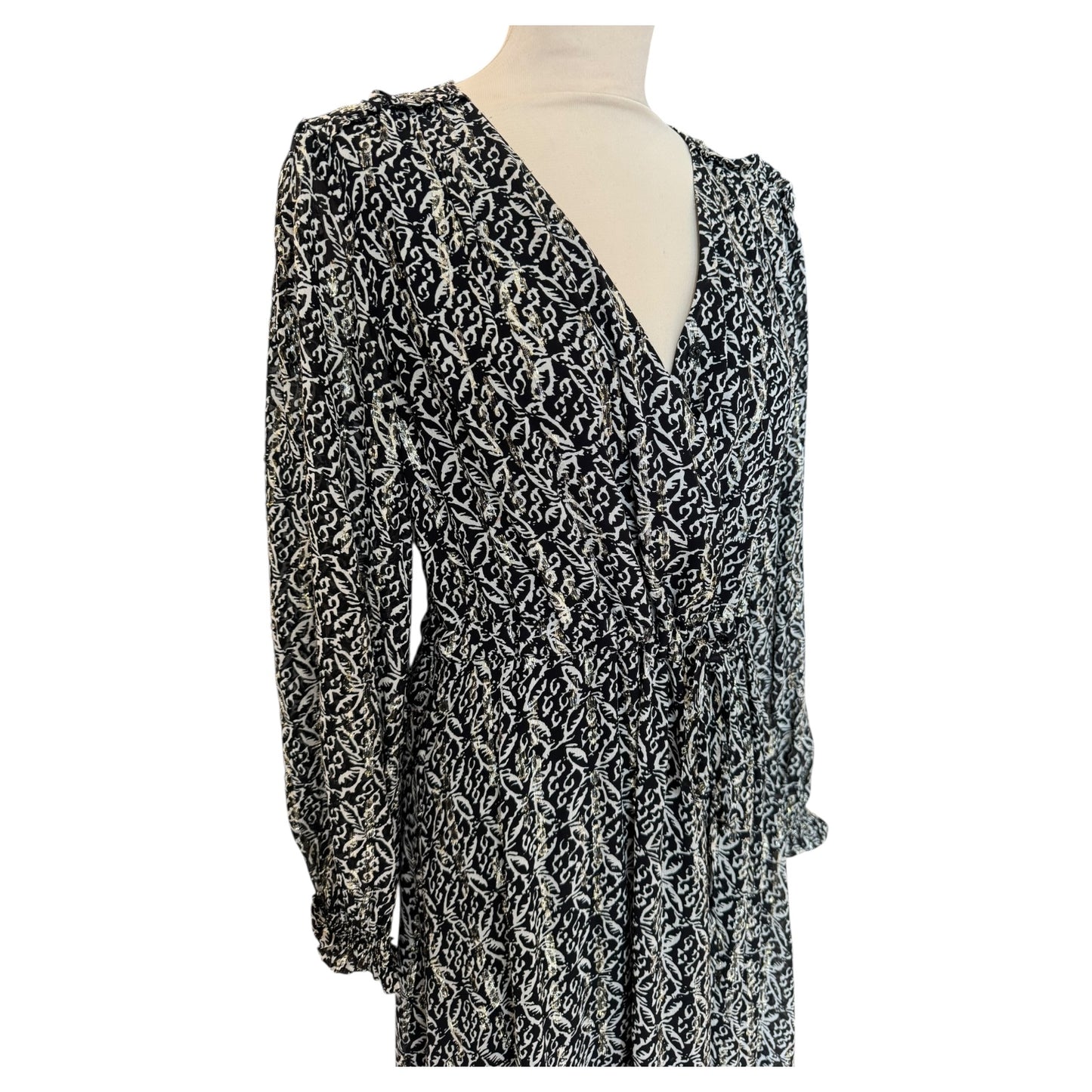 Claudie Pierlot Printed Midi Dress in Black and Gold - 12/14