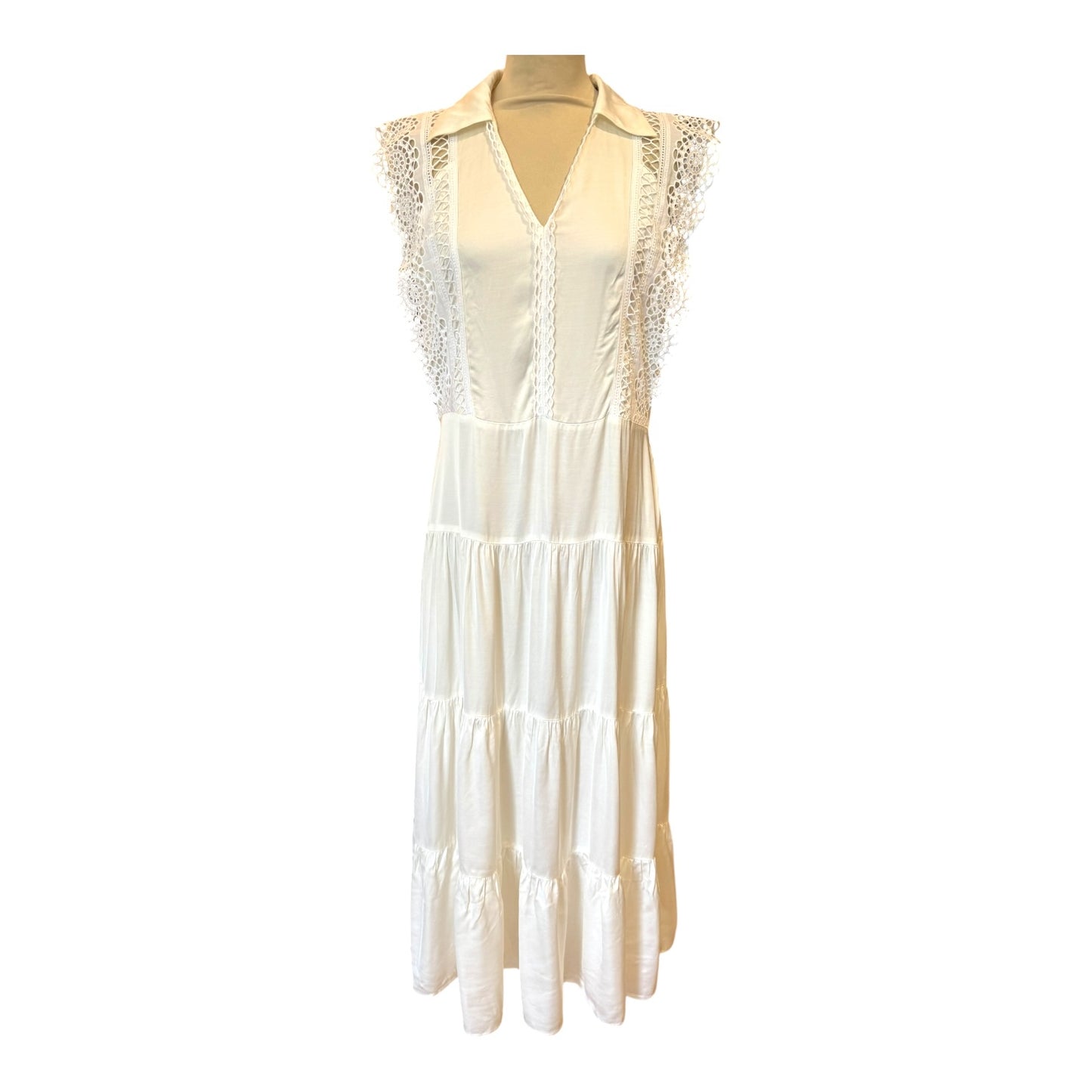 Sandro White Tiered Maxi Dress - 14 - NEW