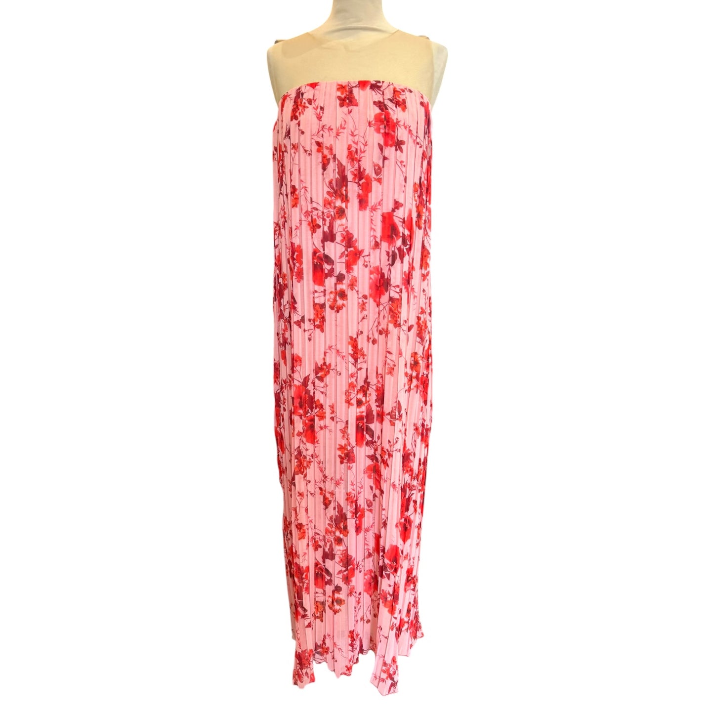 Access Pink and Red Floral Mesh Neck Maxi Dress - 10/12