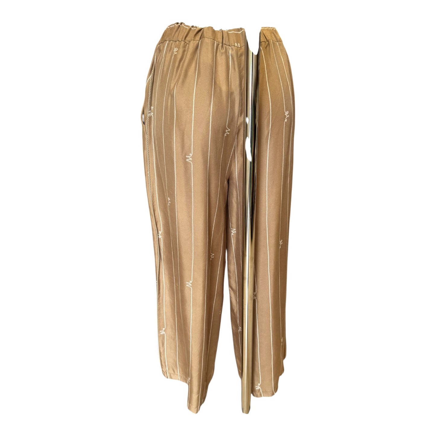 Max Mara Tan and White 'Calabra' Silk Trousers - 12