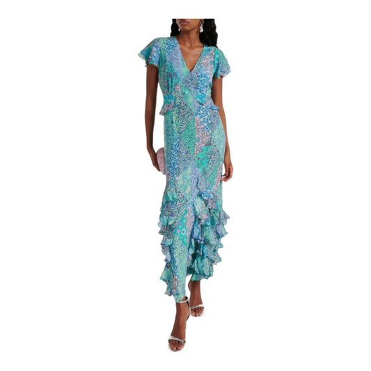 Rixo Thanvi Patchwork Silk Midi Dress - 10 - NEW