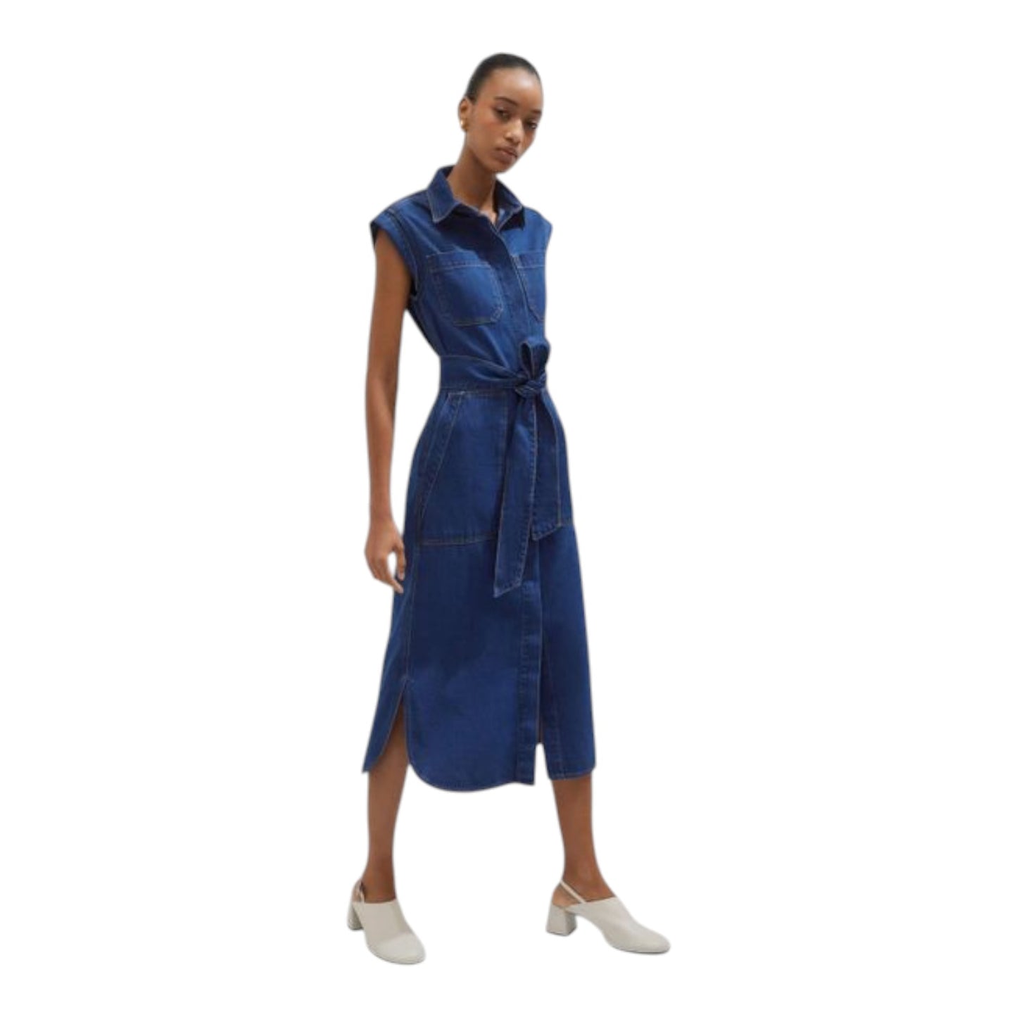 Me + Em Denim Utility Midi Dress with Belt  - 14