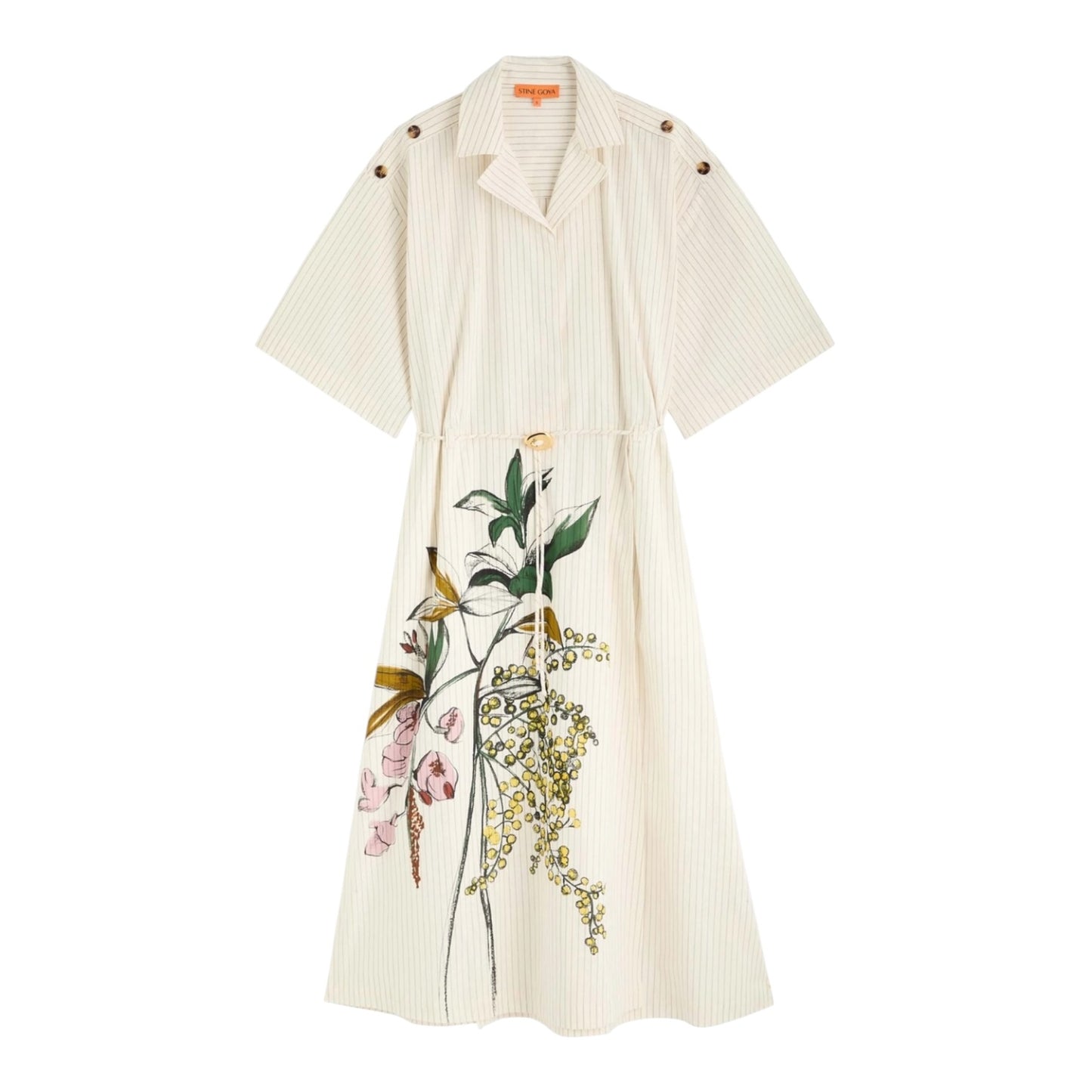 Stine Goya Striped Printed Cotton Midi Shirt Dress - 12