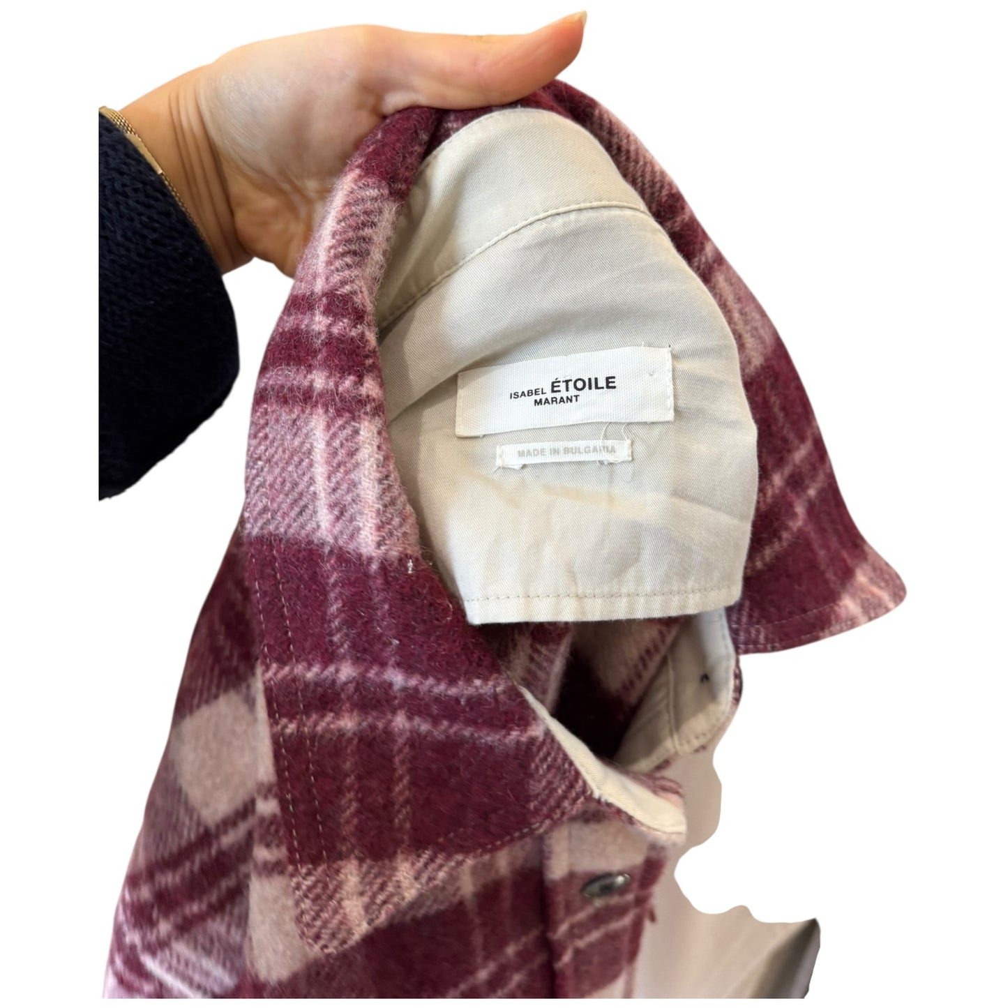 Isabel Marant Etoile Burgundy and Cream Plaid Check Wool Blend Faxon Shirt - 12/14
