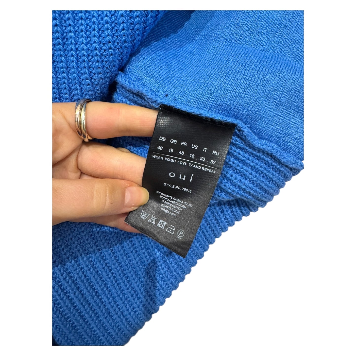 Oui Blue Cotton Rib Knit Sweater - 18