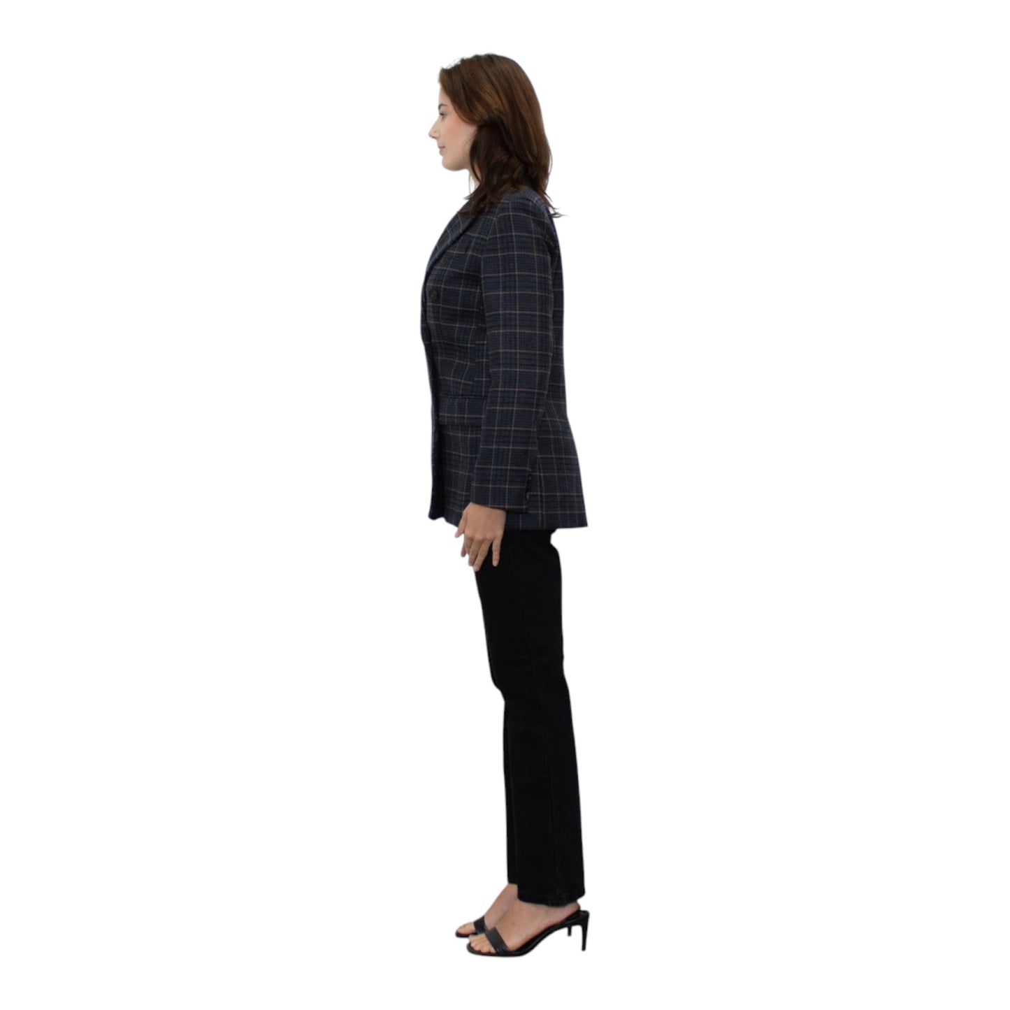 Weekend Max Mara Blue Beige Check Wool Blazer Jacket - 10