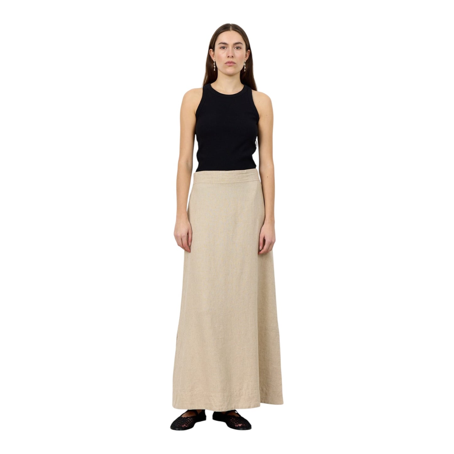 Levete Beige Linen Maxi Skirt - 10