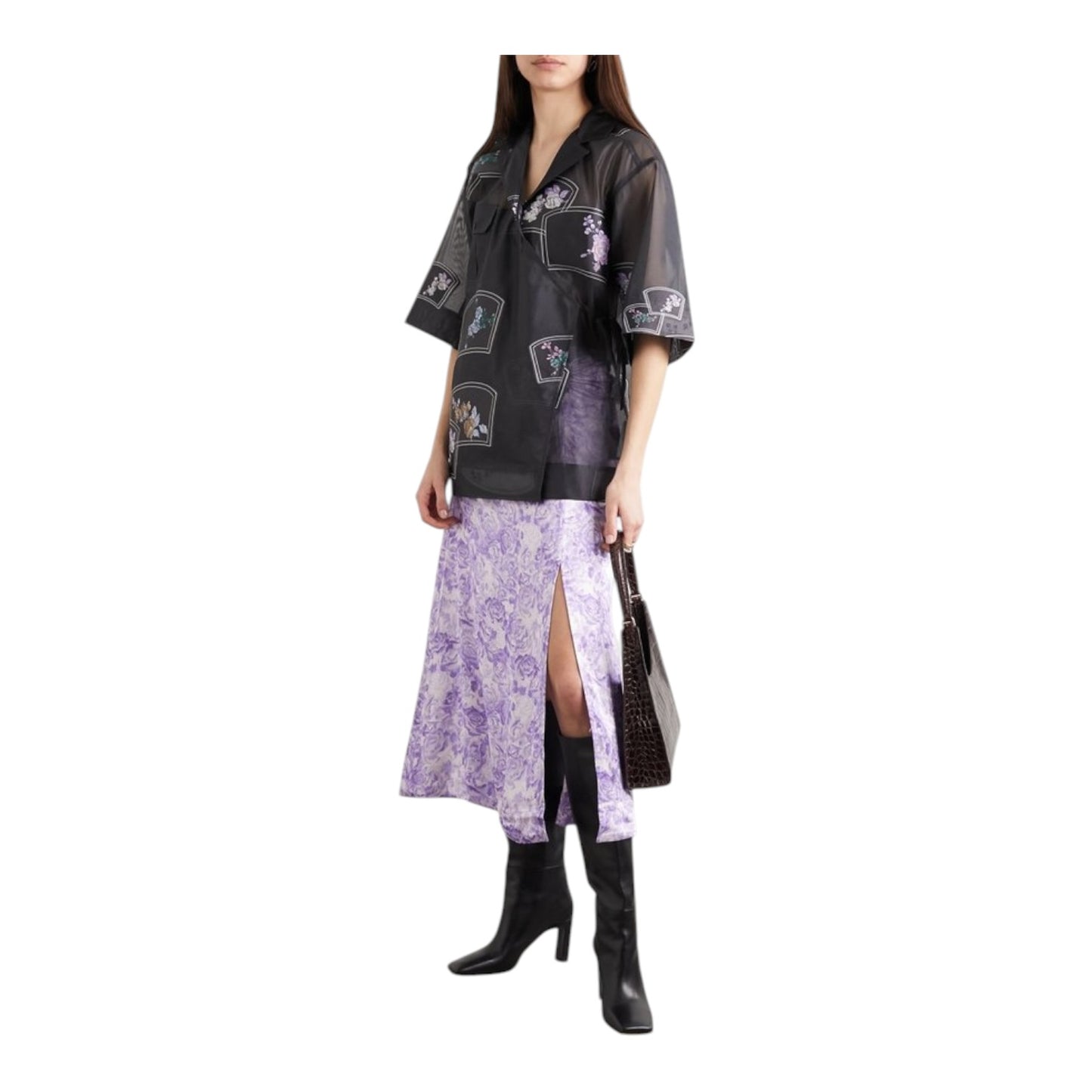 Ganni Purple Floral Midi Skirt - 10