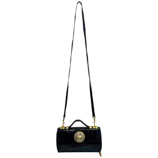 Versace Black Texture Patent Leather Cross Body Bag