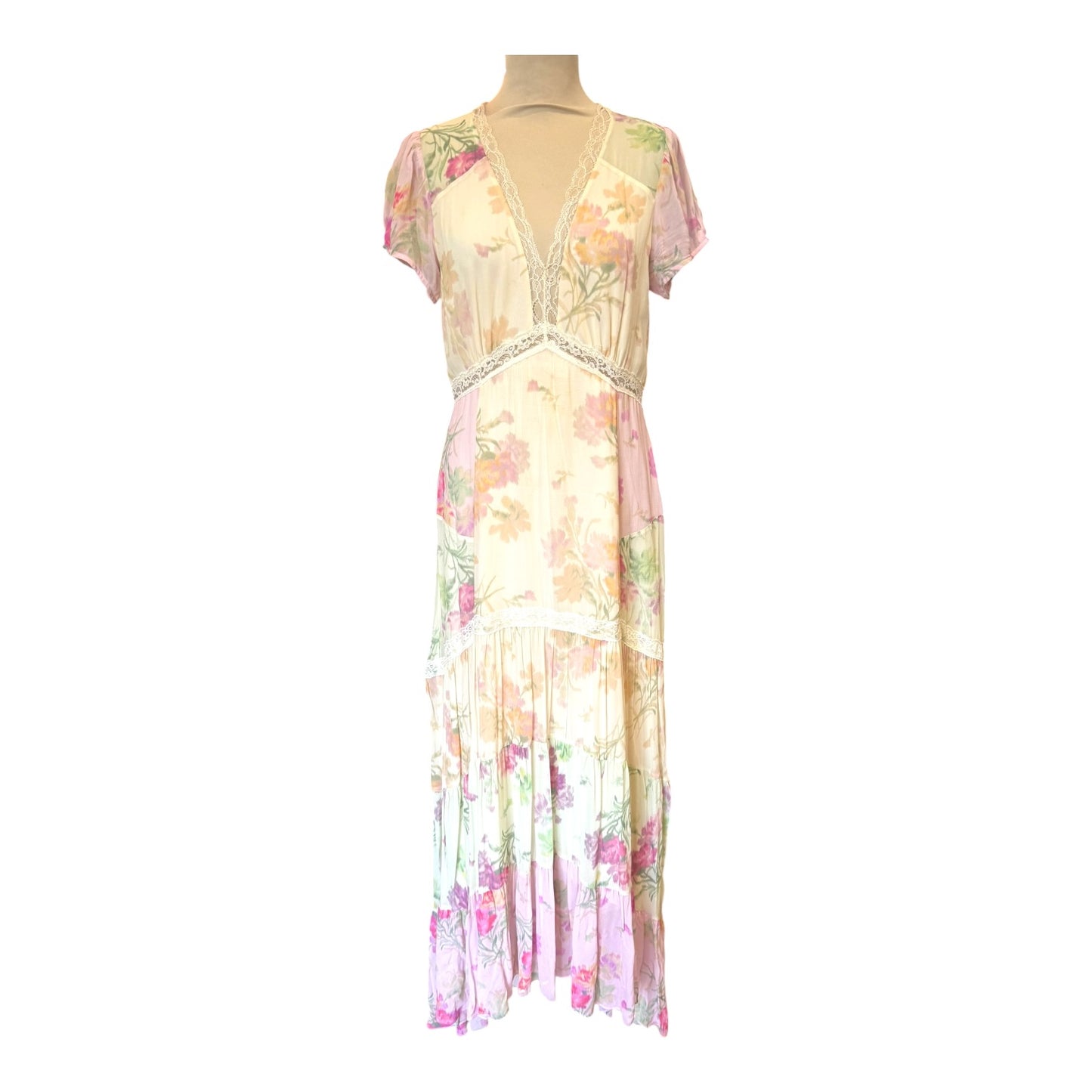 Loveshackfancy Roupell Floral Chiffon Maxi Dress Pink - 10