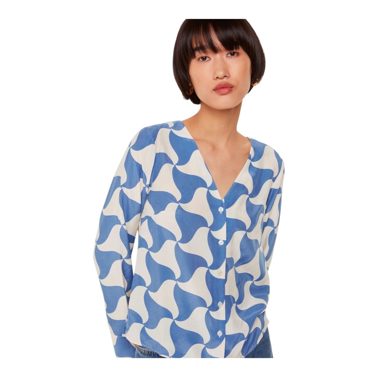 Whistles Blue and Cream Spun Triangle Blouse - 10