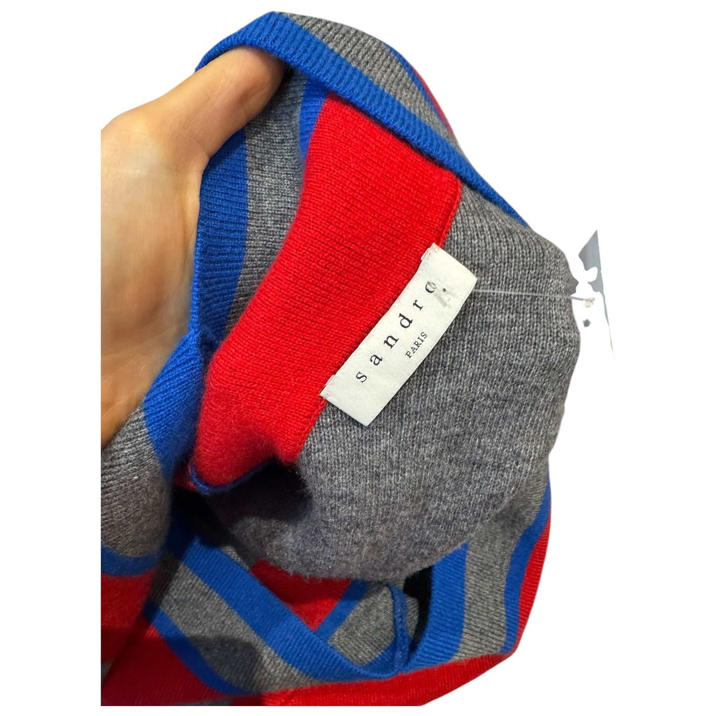 Sandro Grey Sweater with Red and Blue V Neck - 10/12