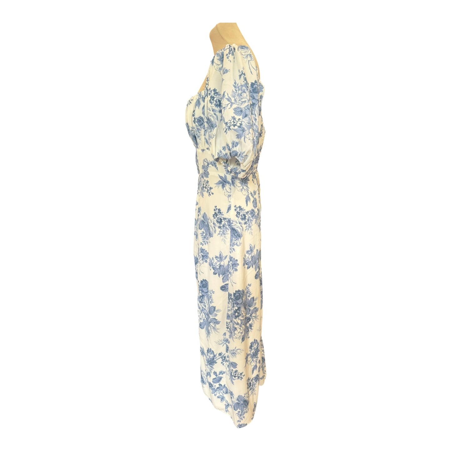 Abercrombie & Fitch Blue Floral Puff Sleeve Midi Dress - 14