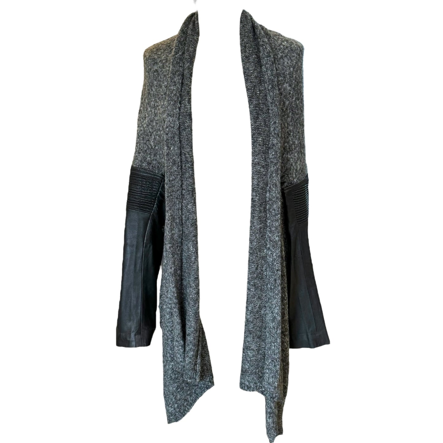 Maje Grey Leather Sleeve Cardigan - 12/14