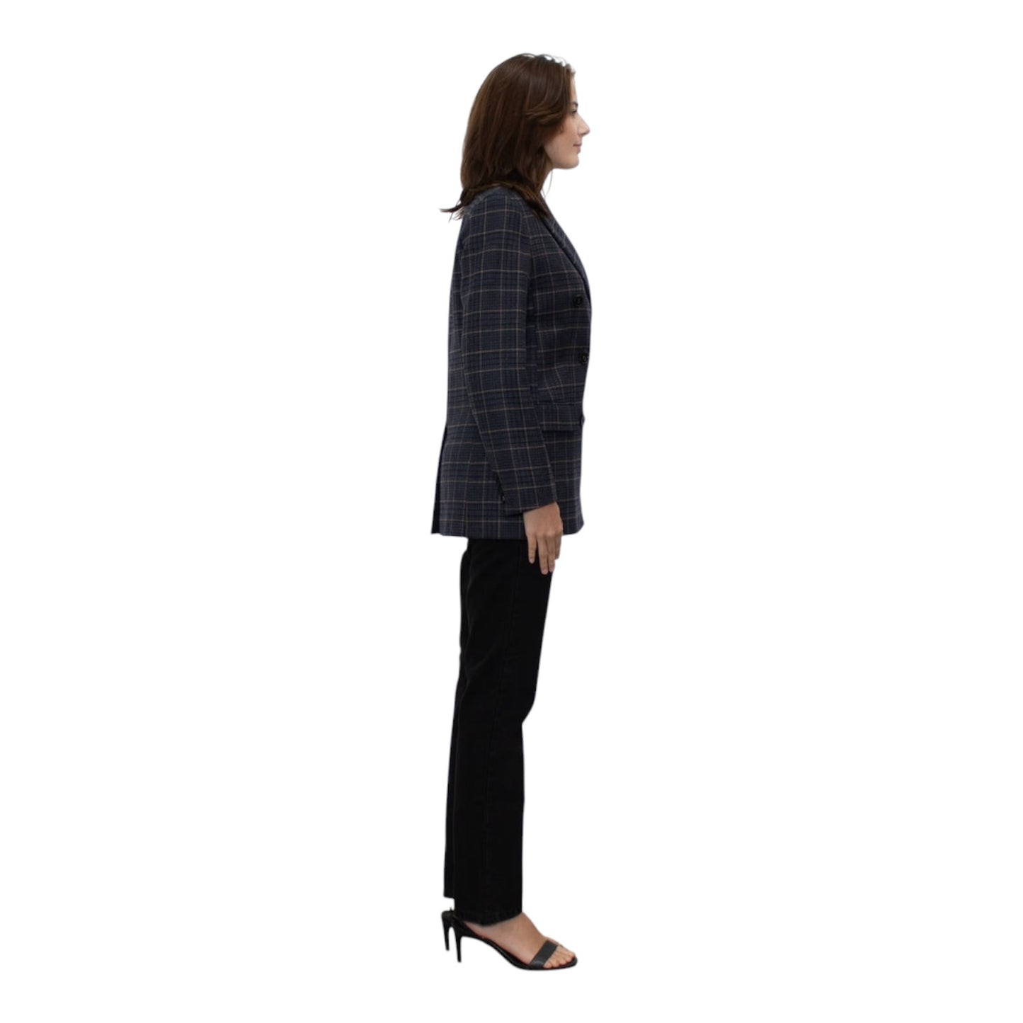 Weekend Max Mara Blue Beige Check Wool Blazer Jacket - 10