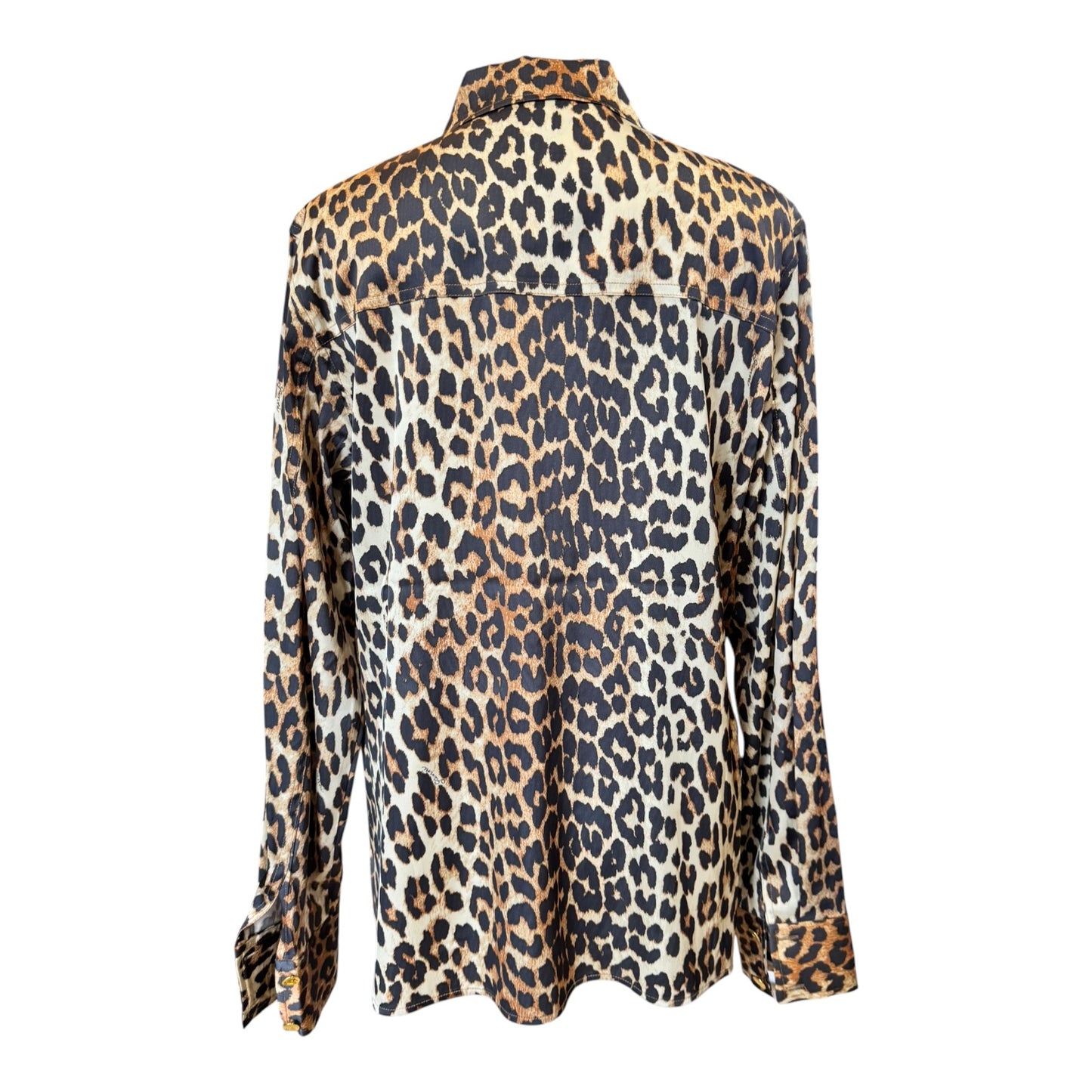 Ganni Satin Animal Print Long Sleeve Blouse - 14 - NEW