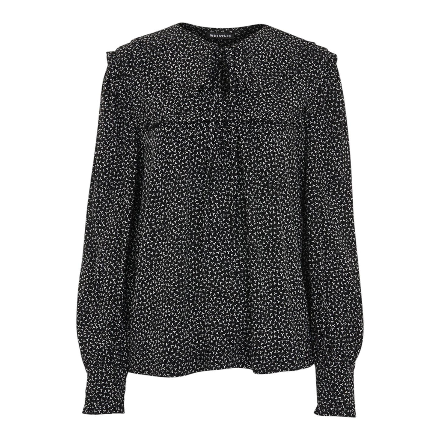 Whistles Black Y Print Ruffled Blouse - 12