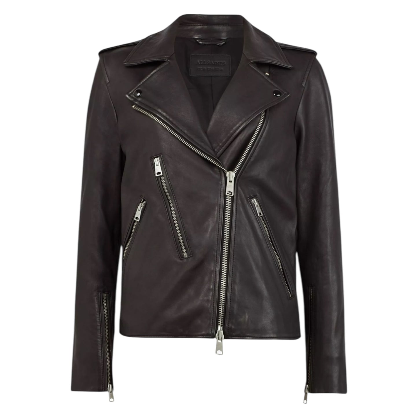 AllSaints Elva Leather Biker Jacket in Black - 8