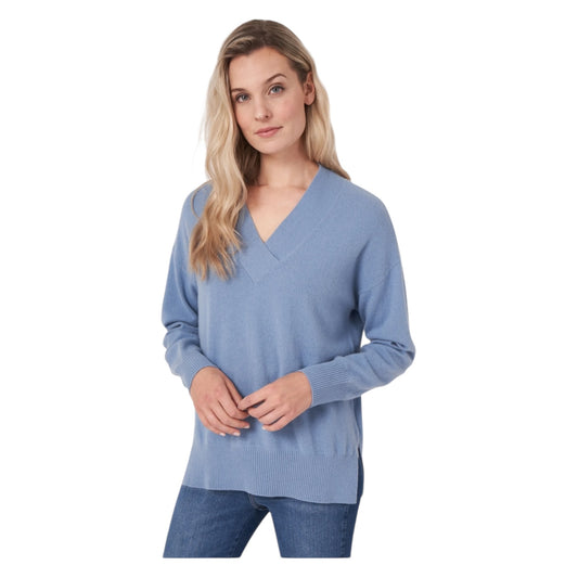 Repeat Blue 'Water' Deep V-neck Cashmere Sweater - 12/14